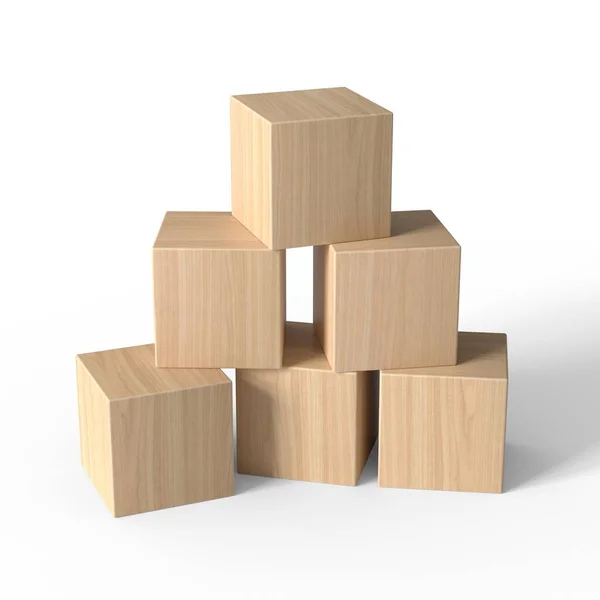 Tahta bloklar. Küp piramidi. Modelleme. Beyaz arkaplanda izole