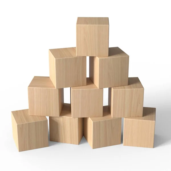 Tahta bloklar. Küp piramidi. Modelleme. Beyaz arkaplanda izole