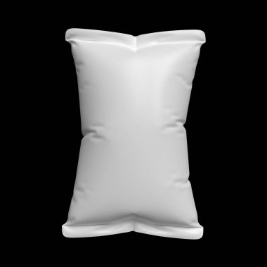 Boş abur cubur modeli. Yemek kesesi şablonu. Cips paketi. 3D görüntüleme siyah üzerine izole edildi