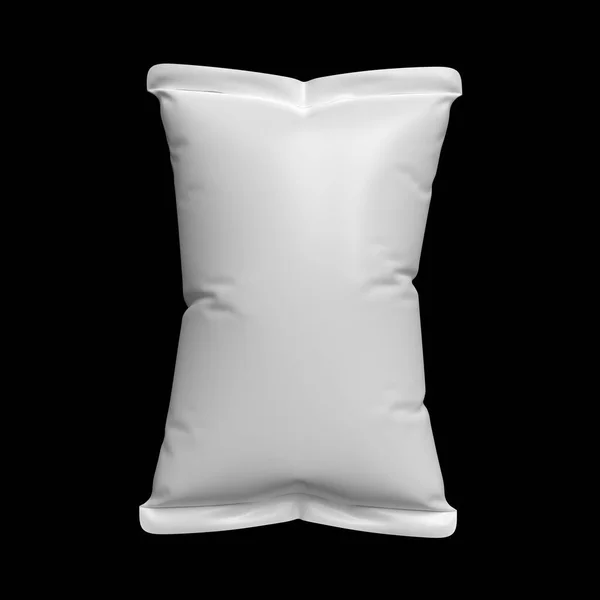 Boş abur cubur modeli. Yemek kesesi şablonu. Cips paketi. 3D görüntüleme siyah üzerine izole edildi