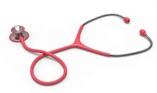 Kırmızı steteskop. Teşhis cihazı. 3D görüntüleme beyaz üzerine izole edildi