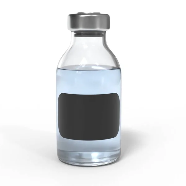 İlaç şişesi. Siyah etiketli eczane ampulü. 3D görüntüleme beyaz üzerine izole edildi