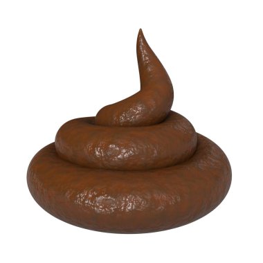 Shit isolated on white. Brown excrement. Turd swirl. Feces 3d render. Realistic poop toy clipart