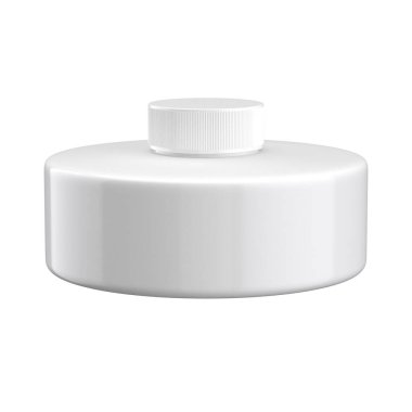 Düz beyaz plastik şişe maketi. Mürekkep şablonu. Kimyasal konteynır. 3D görüntüleme beyaz üzerine izole edildi.