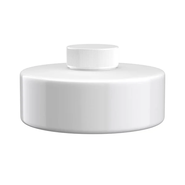 Düz beyaz plastik şişe maketi. Mürekkep şablonu. Kimyasal konteynır. 3D görüntüleme beyaz üzerine izole edildi.