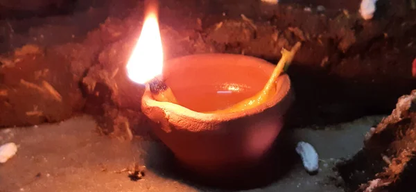Mooie Brandende Lamp Diwali Festival India — Stockfoto