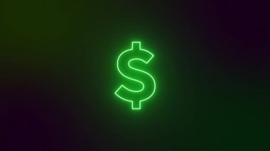 Tanıtım videosu için Dolar Sembolü neon pankartı arka planı. Alışveriş, ekonomi kavramı