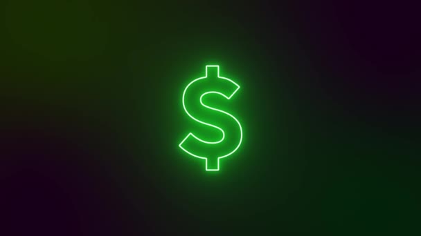 Dollar Symbol Neon Sinal Banner Fundo Para Vídeo Promocional Conceito — Vídeo de Stock