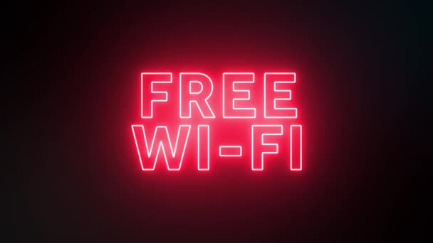 Neon Free Wifi Ikona Animacja Czarnym Tle — Wideo stockowe