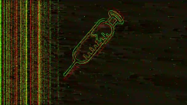 Glitch Effect Arises Syringe Symbol Turns Alpha Channel Premultiplied Matted — Stock Video