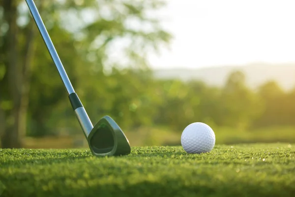 Golf Clubs Golf Balls Green Lawn Beautiful Golf Course Morning — Stock Photo, Image