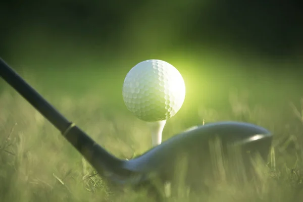 Kije Golfowe Piłeczki Golfowe Zielonym Trawniku Pięknym Polu Golfowym Porannym — Zdjęcie stockowe