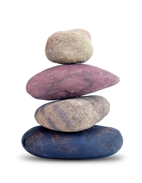 Small Stones Stacked Balance Vertically Isolated White Background Concept Meditation — Stock Photo, Image