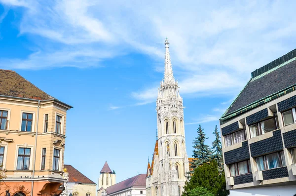 Spire Van Matthias Kerk Boedapest Hongarije Een Horizontale Foto Met — Stockfoto