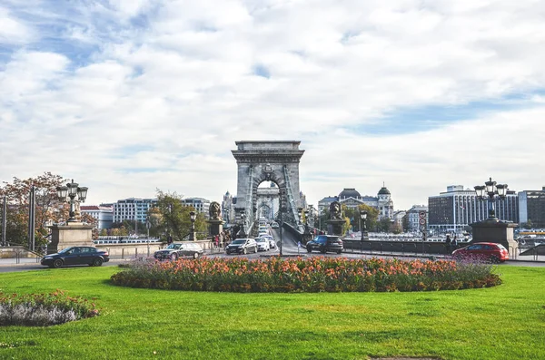 Budapest Hungary Nov 2019 Szechenyi Chain Bridge Budapest Photographed Adjacent — Stock Photo, Image