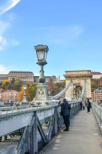 Budapest Ungarn November 2019 Berühmte Szechenyi Kettenbrücke Hängebrücke Über Die — Stockfoto