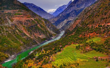 Indus Nehri ve Vadisi, Karakurum, Pakistan için havadan görünümü