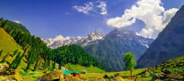 Sonamarg, Jammu ve Kashmir 'in karlı manzaralı güzel dağ manzarası, Hindistan