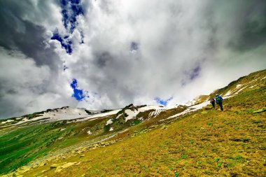 Sonamarg, Jammu ve Kashmir 'in karlı manzaralı güzel dağ manzarası, Hindistan