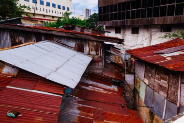 Medan Endonezya ağacı fotoğraf ile arkadan gecekondu 