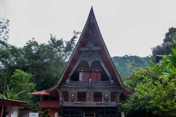 Sumatra Indonesia Wrzesień 2017 Etniczna Tradycyjna Batak House Toba Lake — Zdjęcie stockowe