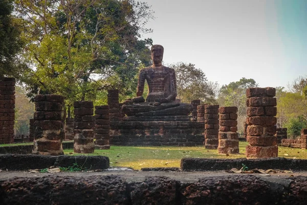 Vecchia Statua Buddha Wat Phra Iriyabot Nel Kamphaeng Phet Historical — Foto Stock