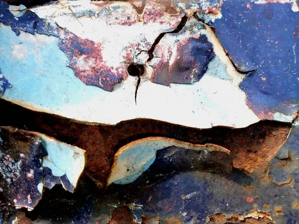 Rouille Sur Une Surface Bleue Des Fissures Dans Peinture Vieux — Photo
