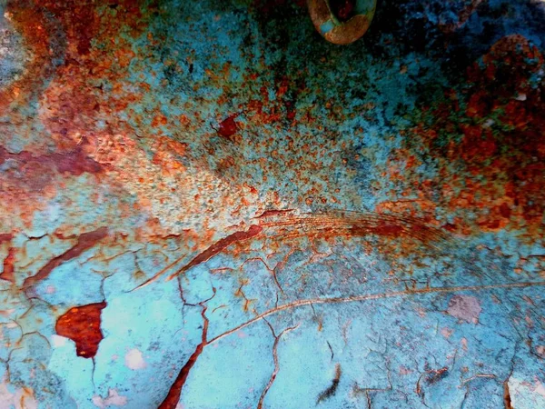 Rouille Sur Une Surface Bleue Des Fissures Dans Peinture Vieux — Photo