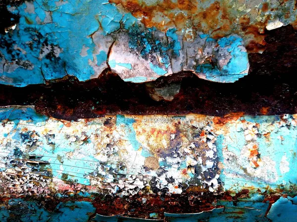 Rouille Sur Une Surface Bleue Des Fissures Dans Peinture Vieux — Photo