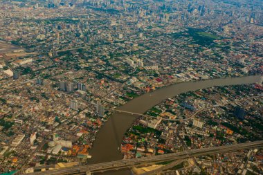 Şehir Bangkok ve Tayland, Chao Phraya Nehri havadan görünümü