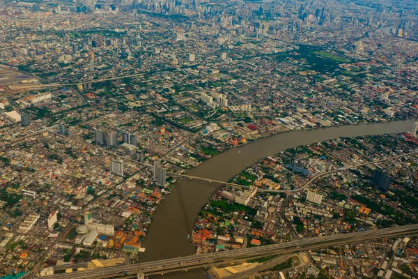 Widok Lotu Ptaka Bangkoku Oraz Rzekę Menam Tajlandia — Zdjęcie stockowe