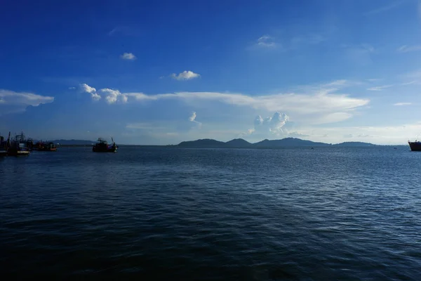 Barco Pesca Lago Songkla Atardecer — Foto de Stock
