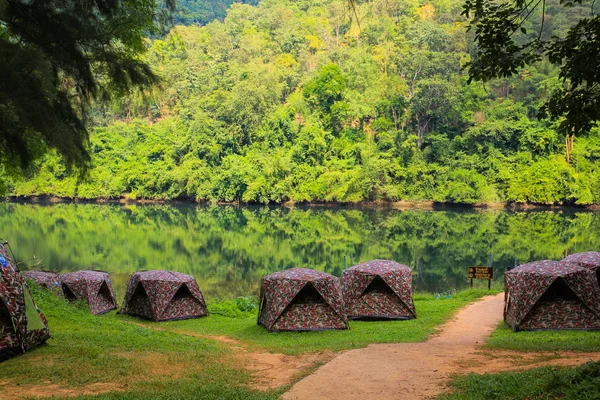 Camping near the river in Erawan National Park