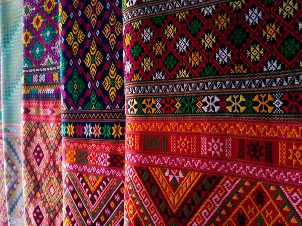 Thai Muster Seide Stoff Handgewebte Stoffe Aus Thai Seide Textil — Stockfoto