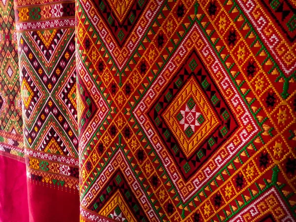 Тайский Узор Шелковая Ткань Ручная Ткань Тайского Шелка — стоковое фото