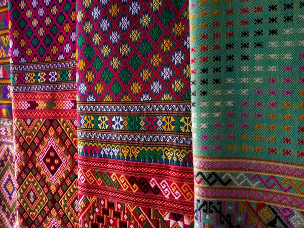 Thai Muster Seide Stoff Handgewebte Stoffe Aus Thai Seide Textil — Stockfoto