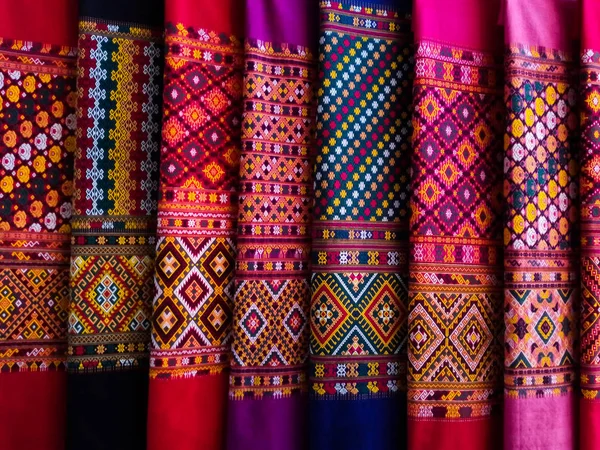 Thai pattern silk fabric, Handmade woven fabrics of Thai silk textile