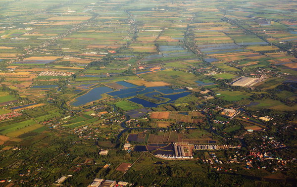 Aerial View Surrounding Residential Area Green Rice Fields Countryside Land — Stock Photo, Image