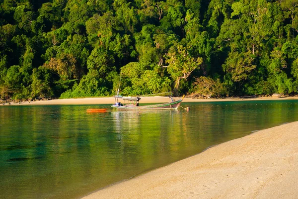 Одинокие Лодки Красивом Морском Пляже Остров Сурин Таиланд — стоковое фото