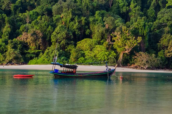 Longtale Boten Het Prachtige Tropische Zeestrand Surin Eiland Thailand — Stockfoto
