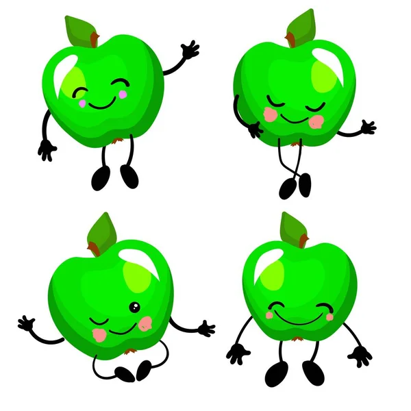 绿色的苹果，矢量图解。 有胳膊和腿的可爱果味，背景为白色.. — 图库矢量图片