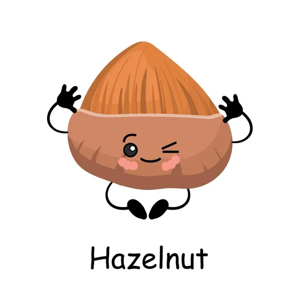 Hazelnut. Векторная иллюстрация. Симпатичный персонаж грецкий орех с руками и ногами изолированы на белом фоне .. — стоковый вектор