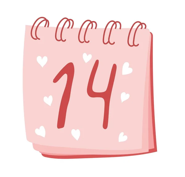 Alla hjärtans dag. Kalender med inskriptionen. 14 februari. Rosa färg.. — Stock vektor