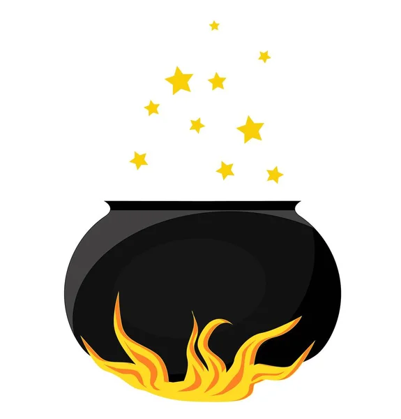 Un objeto mágico. Una olla de poción mágica hirviendo. El caldero está en llamas. .. — Archivo Imágenes Vectoriales