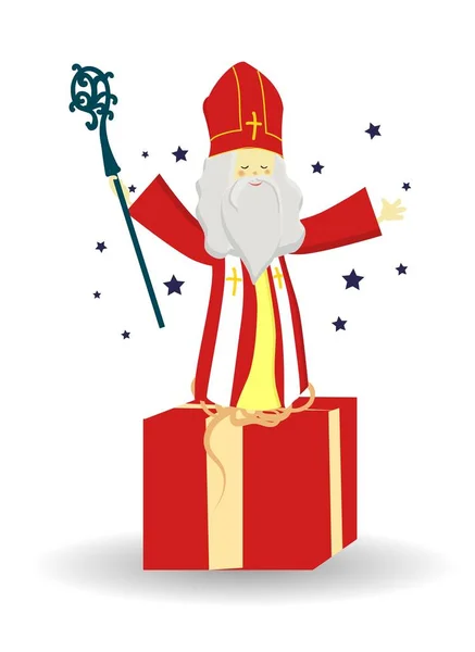 St. Nicolas dag. Wenskaart voor de sinterklasse. Giften van de vakantie in een rode tas.. — Stockfoto