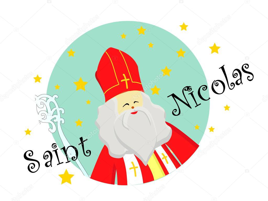 Joyeuses Saint Nicolas, Happy Saint Nicolas in french language isolated on white background.