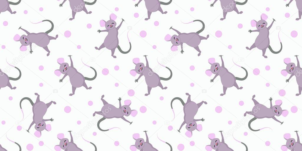 Christmas pattern. YEAR OF RAT. The mice are cute funny. CHILDREN'S TEXTILES. SYMBOL OF THE YEAR. 2020..