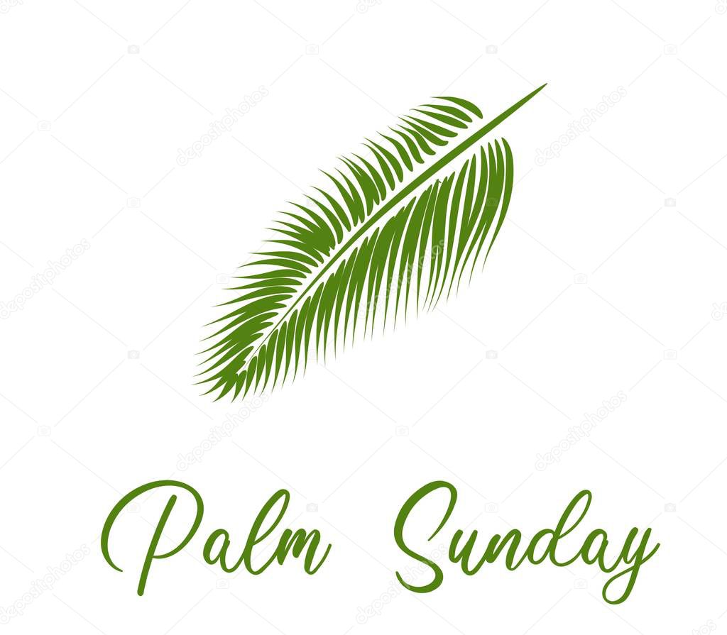Palm Sunday. The week before Easter. banner or card. palm leaf.