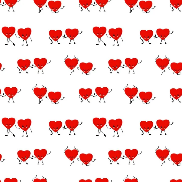 Alla hjärtans dag mönster. Röda hjärtan på en vit bakgrund vektor illustration. Hjärtat söt karaktär. Tecknad stil. Kärlek och vänskap. Textil- och omslagspapper. — Stock vektor