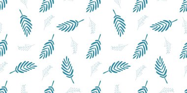 Mavi Yapraklar beyaz bir arkaplanda. Hassas Kusursuz Desen. 2020 'nin Moda Renkleri..